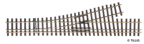 TILLIG 85194 - Dreischienen-Schmalspurweiche H0/H0m-H0m, links, Länge 228 mm